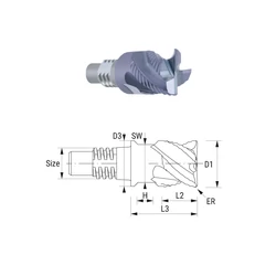 Kép 1/2 - 38347100 D10 Z4 ALTIN keményfém cserélhető nagyoló marófej sarokrádiusszal
