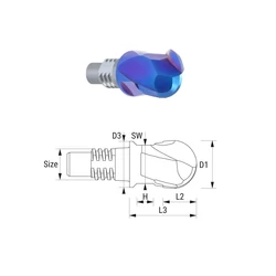 Kép 1/2 - 38520120 D12 Z2 naco blue keményfém cserélhető gömbvégű marófej